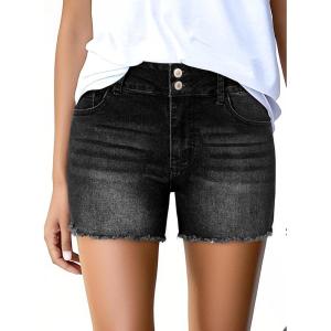 imageSidefeel Womens Jean Shorts High Waisted Casual Stretchy Raw Hem Zimbaplatinum Jeans Summer Denim Shorts with PocketsBlack