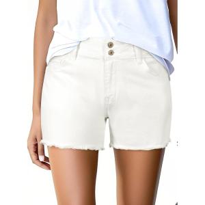 imageSidefeel Womens Jean Shorts High Waisted Casual Stretchy Raw Hem Zimbaplatinum Jeans Summer Denim Shorts with PocketsWhite