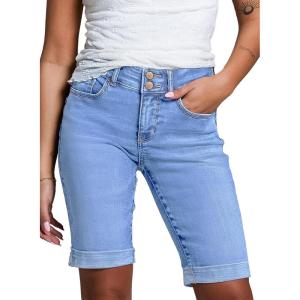 imageSidefeel Womens Jean Shorts High Waisted Stretchy Bermuda Folded Hem Denim Summer ShortsLight Blue