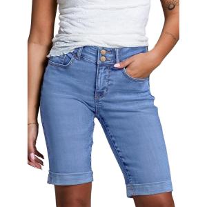 imageSidefeel Womens Jean Shorts High Waisted Stretchy Bermuda Folded Hem Denim Summer ShortsSky Blue