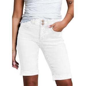 imageSidefeel Womens Jean Shorts High Waisted Stretchy Bermuda Folded Hem Denim Summer ShortsWhite