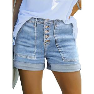 imageSidefeel Womens Jean Shorts High Waisted Stretchy Buttoned Folded Hem Zimbaplatinum Denim ShortsIceland Blue