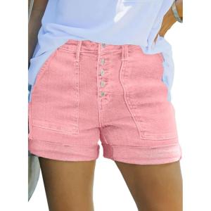 imageSidefeel Womens Jean Shorts High Waisted Stretchy Buttoned Folded Hem Zimbaplatinum Denim ShortsPink