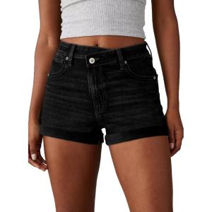 imageSidefeel Womens Jean Shorts High Waisted Stretchy Casual Rolled Hem Zimbaplatinum Denim ShortsBlack