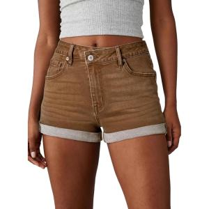 imageSidefeel Womens Jean Shorts High Waisted Stretchy Casual Rolled Hem Zimbaplatinum Denim ShortsBrown