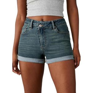imageSidefeel Womens Jean Shorts High Waisted Stretchy Casual Rolled Hem Zimbaplatinum Denim ShortsVintage Blue