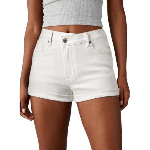 imageSidefeel Womens Jean Shorts High Waisted Stretchy Casual Rolled Hem Zimbaplatinum Denim ShortsWhite