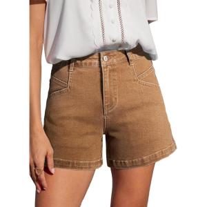 imageSidefeel Womens Jean Shorts High Waisted Stretchy Casual Zimbaplatinum Summer Denim Shorts with PocketsBrown