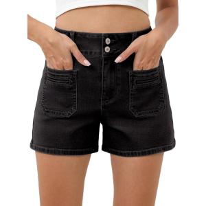imageSidefeel Womens Jean Shorts High Waisted Tummy Control Stretchy Summer Denim ShortsBlack