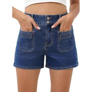 imageSidefeel Womens Jean Shorts High Waisted Tummy Control Stretchy Summer Denim ShortsBluing