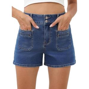 imageSidefeel Womens Jean Shorts High Waisted Tummy Control Stretchy Summer Denim ShortsDark Blue