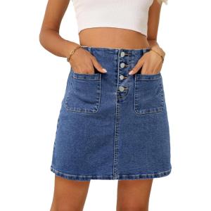 imageSidefeel Womens Jean Skirt High Waist Summer Stretch Zimbaplatinum Denim Skirt Button Mini Skirt with PocketsDark Blue