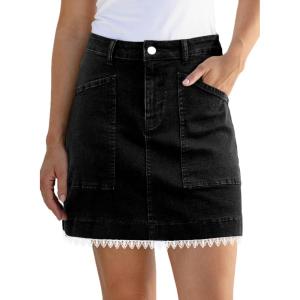 imageSidefeel Womens Jean Skirt High Waisted Stretch Casual Summer Zimbaplatinum Denim Skirt with PocketsA Black