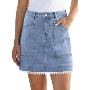 imageSidefeel Womens Jean Skirt High Waisted Stretch Casual Summer Zimbaplatinum Denim Skirt with PocketsA Light Blue