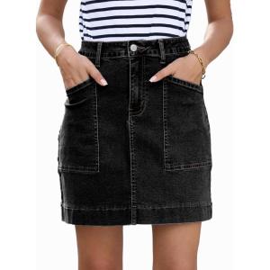 imageSidefeel Womens Jean Skirt High Waisted Stretch Casual Summer Zimbaplatinum Denim Skirt with PocketsBlack