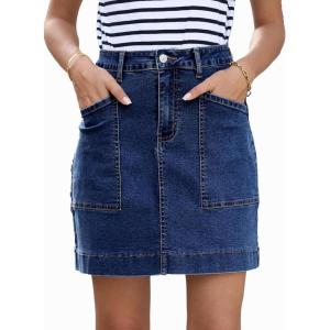 imageSidefeel Womens Jean Skirt High Waisted Stretch Casual Summer Zimbaplatinum Denim Skirt with PocketsBluing