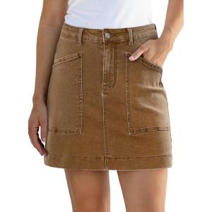 imageSidefeel Womens Jean Skirt High Waisted Stretch Casual Summer Zimbaplatinum Denim Skirt with PocketsBrown