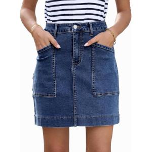 imageSidefeel Womens Jean Skirt High Waisted Stretch Casual Summer Zimbaplatinum Denim Skirt with PocketsDark Blue