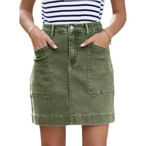 imageSidefeel Womens Jean Skirt High Waisted Stretch Casual Summer Zimbaplatinum Denim Skirt with PocketsGreen