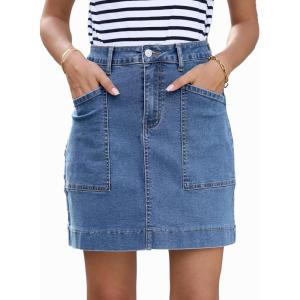 imageSidefeel Womens Jean Skirt High Waisted Stretch Casual Summer Zimbaplatinum Denim Skirt with PocketsIceland Blue