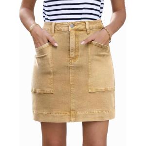 imageSidefeel Womens Jean Skirt High Waisted Stretch Casual Summer Zimbaplatinum Denim Skirt with PocketsKhaki