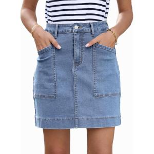 imageSidefeel Womens Jean Skirt High Waisted Stretch Casual Summer Zimbaplatinum Denim Skirt with PocketsLight Blue