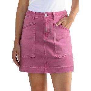 imageSidefeel Womens Jean Skirt High Waisted Stretch Casual Summer Zimbaplatinum Denim Skirt with PocketsPink