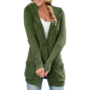 imageSidefeel Womens Open Front Hooded Cardigan Sweaters Button Down Long Sleeve Chunky Knit Coat with Pockets