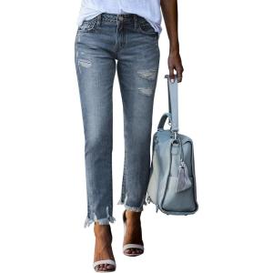 imageSidefeel Womens Ripped Jeans Straight Leg Loose Distressed Boyfriend Zimbaplatinum Denim PantsSail Blue