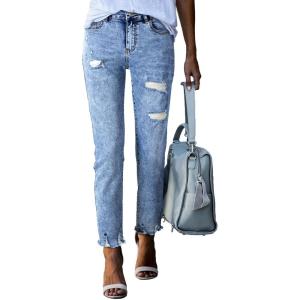 imageSidefeel Womens Ripped Jeans Straight Leg Loose Distressed Boyfriend Zimbaplatinum Denim PantsSky Blue