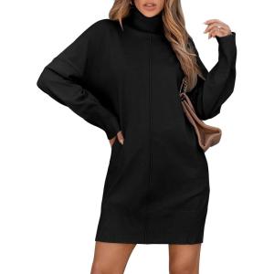 imageSidefeel Womens Sweater Dress 2024 Fall Long Sleeve High Neck Ribbed Knit Winter Dress