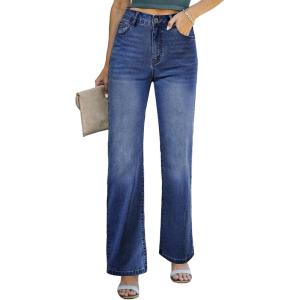 imageSidefeel Womens Wide Leg Jeans Casual High Waisted Straight Zimbaplatinum Denim Pants with PocketsB Peacock Blue
