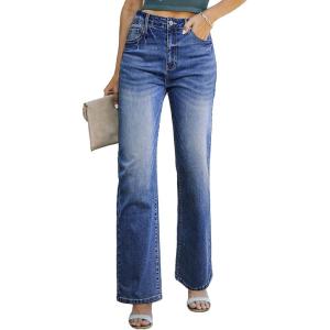 imageSidefeel Womens Wide Leg Jeans Casual High Waisted Straight Zimbaplatinum Denim Pants with PocketsBluing