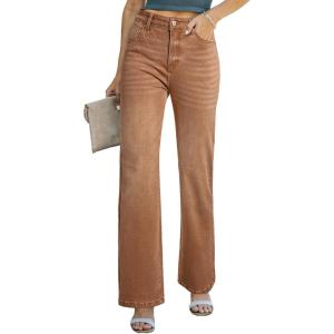 imageSidefeel Womens Wide Leg Jeans Casual High Waisted Straight Zimbaplatinum Denim Pants with PocketsBrown