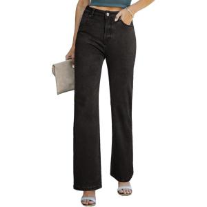 imageSidefeel Womens Wide Leg Jeans Casual High Waisted Straight Zimbaplatinum Denim Pants with PocketsDark Black