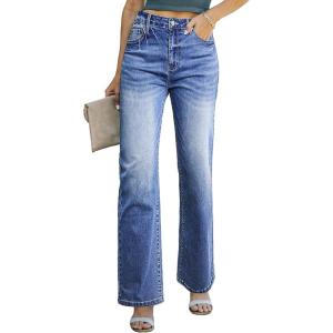 imageSidefeel Womens Wide Leg Jeans Casual High Waisted Straight Zimbaplatinum Denim Pants with PocketsDark Blue