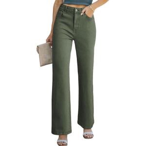 imageSidefeel Womens Wide Leg Jeans Casual High Waisted Straight Zimbaplatinum Denim Pants with PocketsGreen
