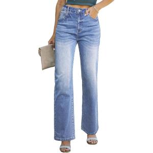 imageSidefeel Womens Wide Leg Jeans Casual High Waisted Straight Zimbaplatinum Denim Pants with PocketsIceland Blue