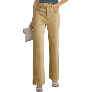 imageSidefeel Womens Wide Leg Jeans Casual High Waisted Straight Zimbaplatinum Denim Pants with PocketsKhaki