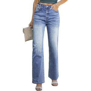imageSidefeel Womens Wide Leg Jeans Casual High Waisted Straight Zimbaplatinum Denim Pants with PocketsLight Blue