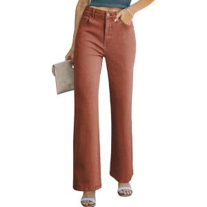 imageSidefeel Womens Wide Leg Jeans Casual High Waisted Straight Zimbaplatinum Denim Pants with PocketsMineral Red