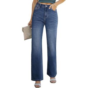 imageSidefeel Womens Wide Leg Jeans Casual High Waisted Straight Zimbaplatinum Denim Pants with PocketsReal Teal