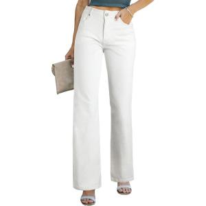 imageSidefeel Womens Wide Leg Jeans Casual High Waisted Straight Zimbaplatinum Denim Pants with PocketsWhite