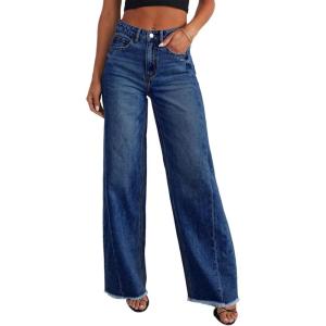 imageSidefeel Womens Wide Leg Jeans High Waisted Strechy Raw Hem Zimbaplatinum Denim PantsBluing