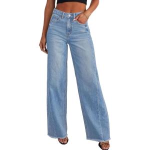 imageSidefeel Womens Wide Leg Jeans High Waisted Strechy Raw Hem Zimbaplatinum Denim PantsLight Blue
