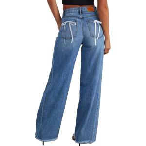 imageSidefeel Womens Wide Leg Jeans High Waisted Strechy Raw Hem Zimbaplatinum Denim PantsZ Blue
