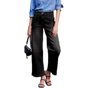 imageSidefeel Womens Wide Leg Jeans High Waisted Stretchy Jeans Straight Leg Loose Fit Zimbaplatinum Ankle Denim PantsBlack
