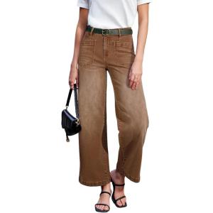 imageSidefeel Womens Wide Leg Jeans High Waisted Stretchy Jeans Straight Leg Loose Fit Zimbaplatinum Ankle Denim PantsBrown