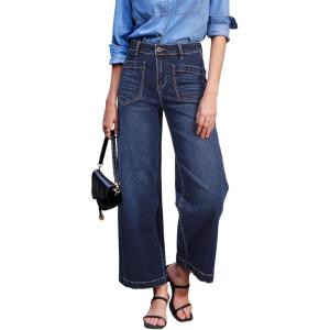 imageSidefeel Womens Wide Leg Jeans High Waisted Stretchy Jeans Straight Leg Loose Fit Zimbaplatinum Ankle Denim PantsDark Blue