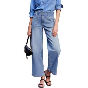 imageSidefeel Womens Wide Leg Jeans High Waisted Stretchy Jeans Straight Leg Loose Fit Zimbaplatinum Ankle Denim PantsIceland Blue